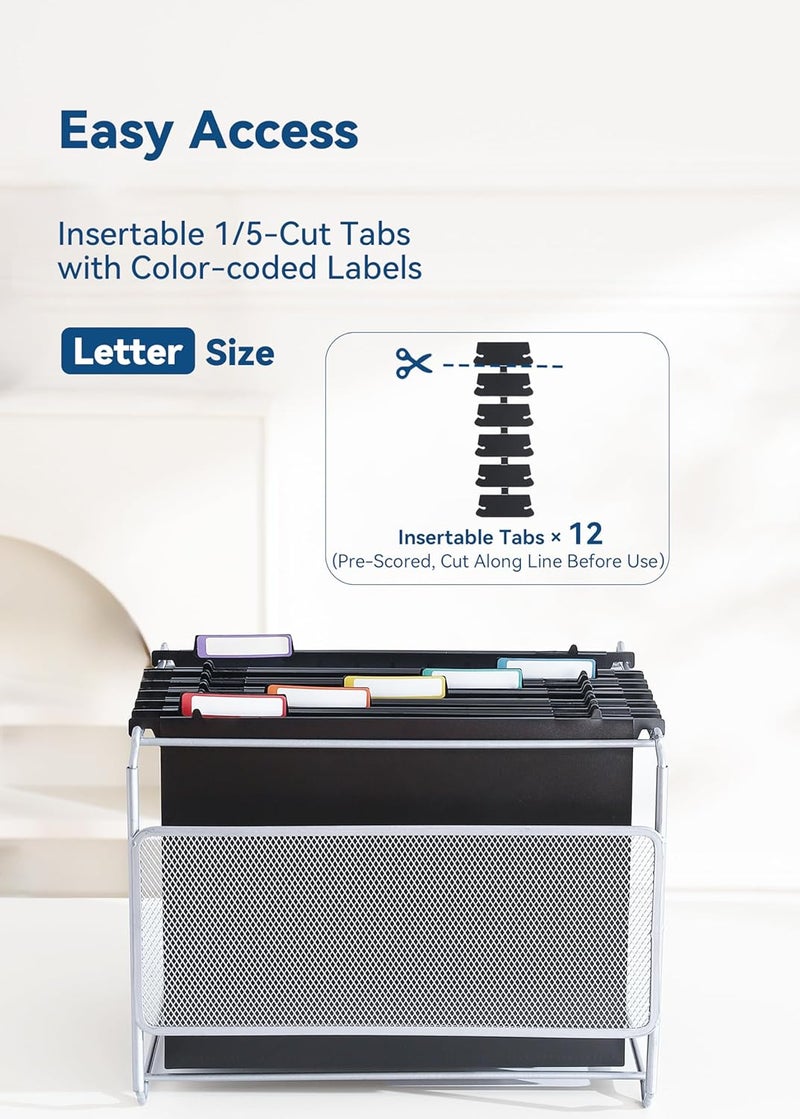 SortRax Plastic Extra Capacity Hanging File Folders, 2" Expanding Pocket, Heavy Duty for Filing Cabinet, Insertable 1/5-Cut Tabs, Letter Size - 12 Pack - Image 4